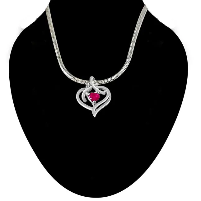 Heart’s Desire Real Diamond, Red Ruby & Sterling Silver Pendant with 18 IN Chain (SDP277)