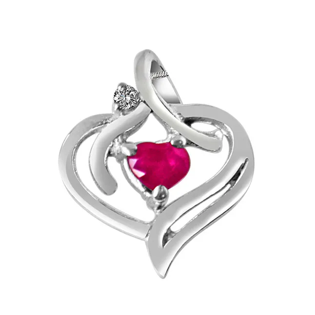 Heart’s Desire Real Diamond, Red Ruby & Sterling Silver Pendant with 18 IN Chain (SDP277)