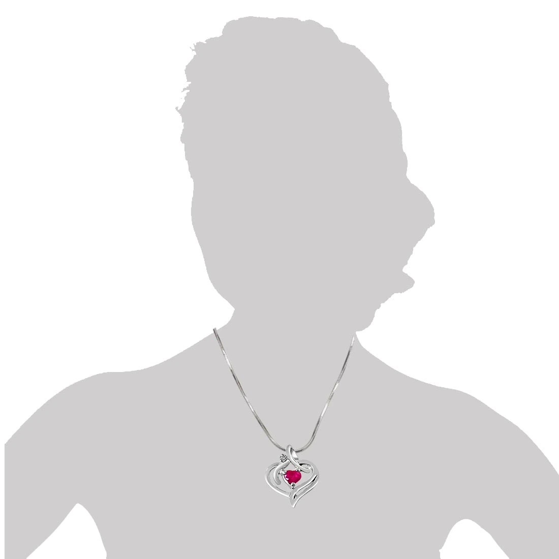 Heart’s Desire Real Diamond, Red Ruby & Sterling Silver Pendant with 18 IN Chain (SDP277)