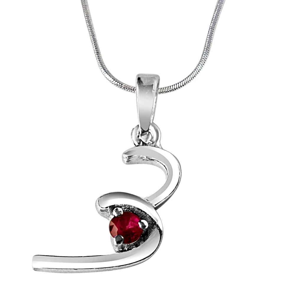 Halfway To Paradise Red Ruby & 925 Sterling Silver Pendant with 18 IN Chain (SDP280)