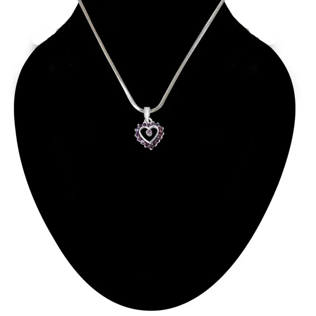 Love for Rhodolite 925 Sterling Silver Pendant with 18 IN Chain (SDP281)