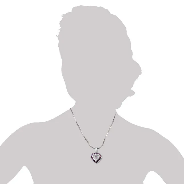 Love for Rhodolite 925 Sterling Silver Pendant with 18 IN Chain (SDP281)