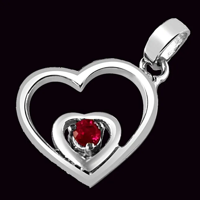 Treasures of my Life Red Ruby & Sterling Silver Pendant with 18 IN Chain (SDP282)