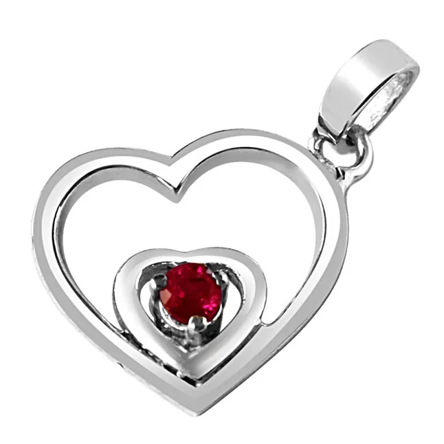 Treasures of my Life Red Ruby & Sterling Silver Pendant with 18 IN Chain (SDP282)