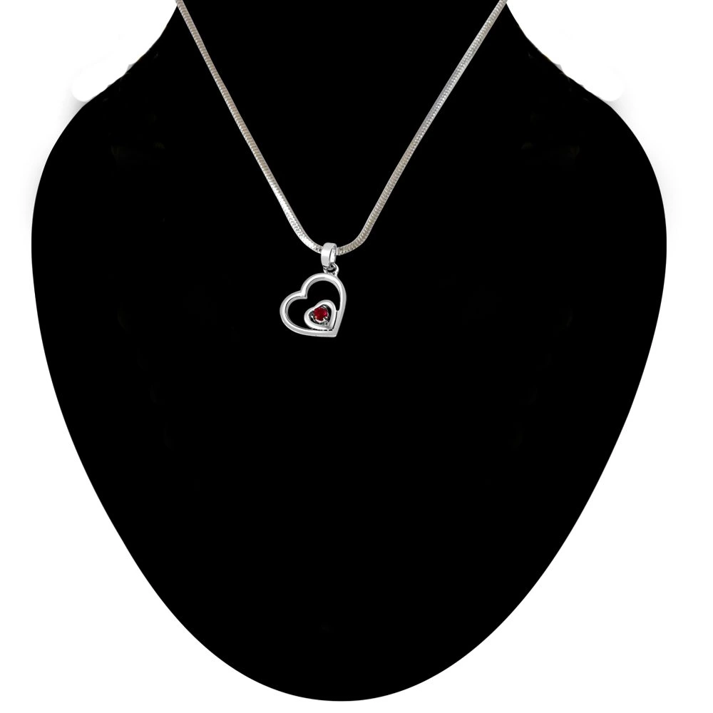 Treasures of my Life Red Ruby & Sterling Silver Pendant with 18 IN Chain (SDP282)