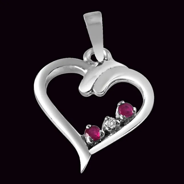 Magical Memories Real Diamond, Red Ruby & Sterling Silver Pendant with 18 IN Chain (SDP283)
