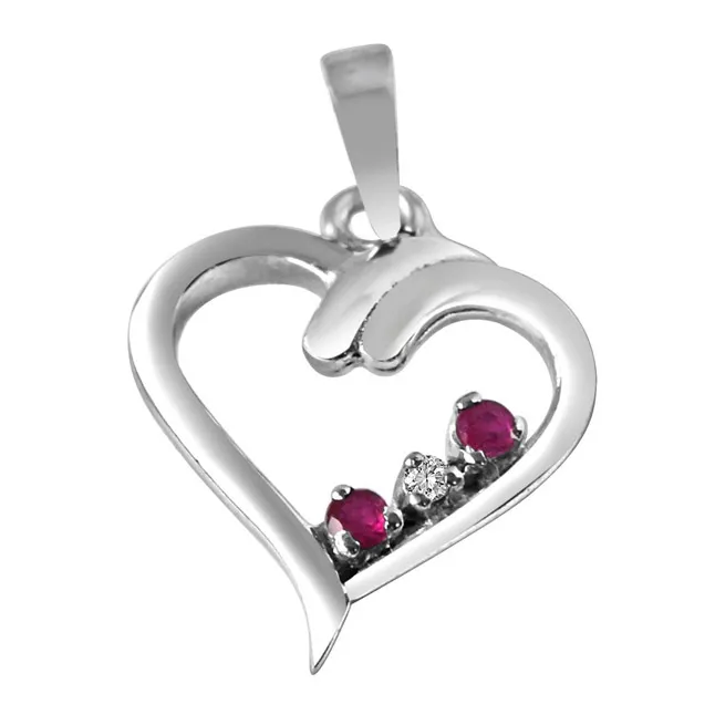 Magical Memories Real Diamond, Red Ruby & Sterling Silver Pendant with 18 IN Chain (SDP283)