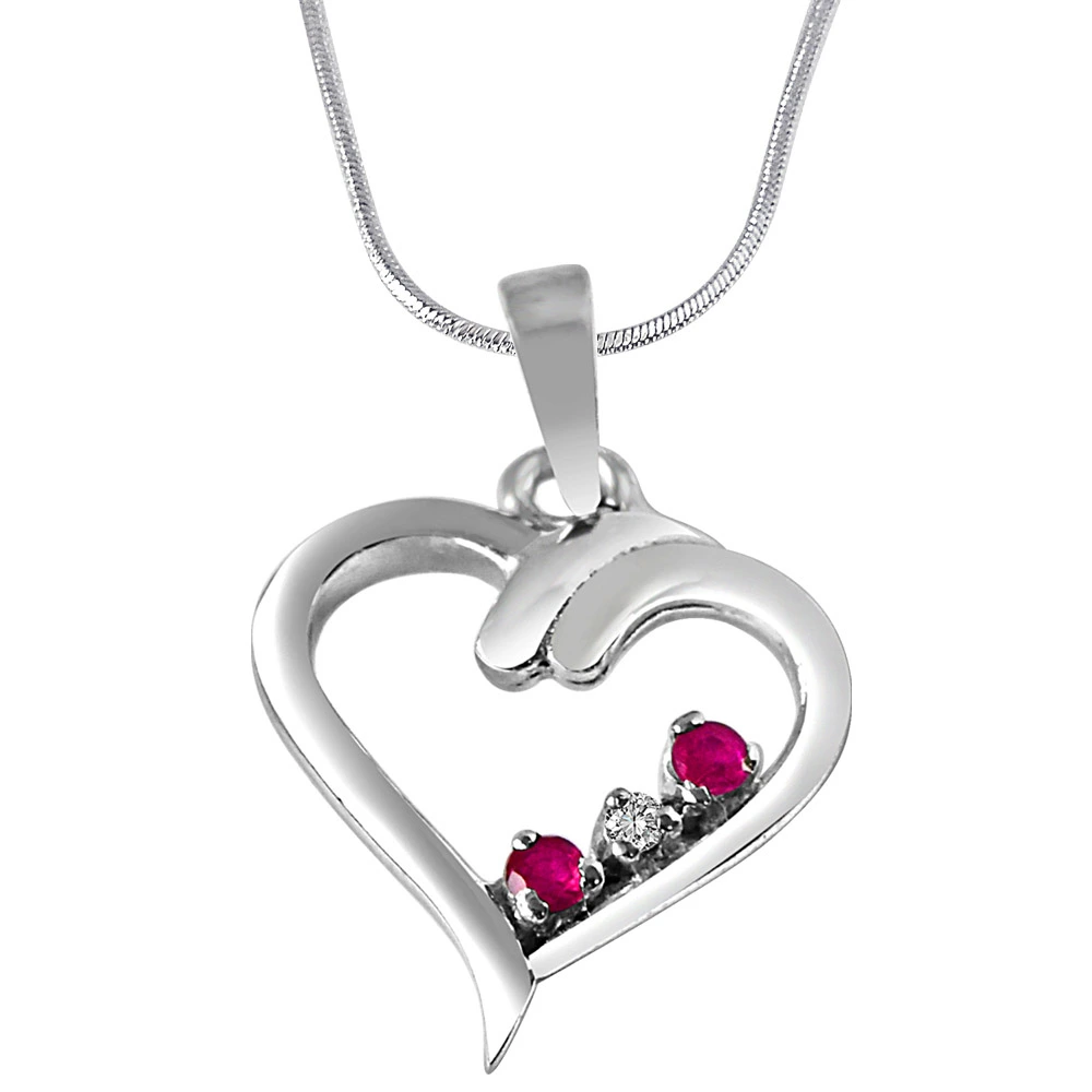 Magical Memories Real Diamond, Red Ruby & Sterling Silver Pendant with 18 IN Chain (SDP283)