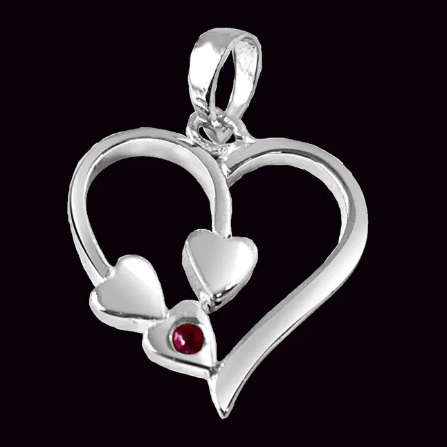Together Forever Red Ruby & 925 Sterling Silver Pendant with 18 IN Chain (SDP284)