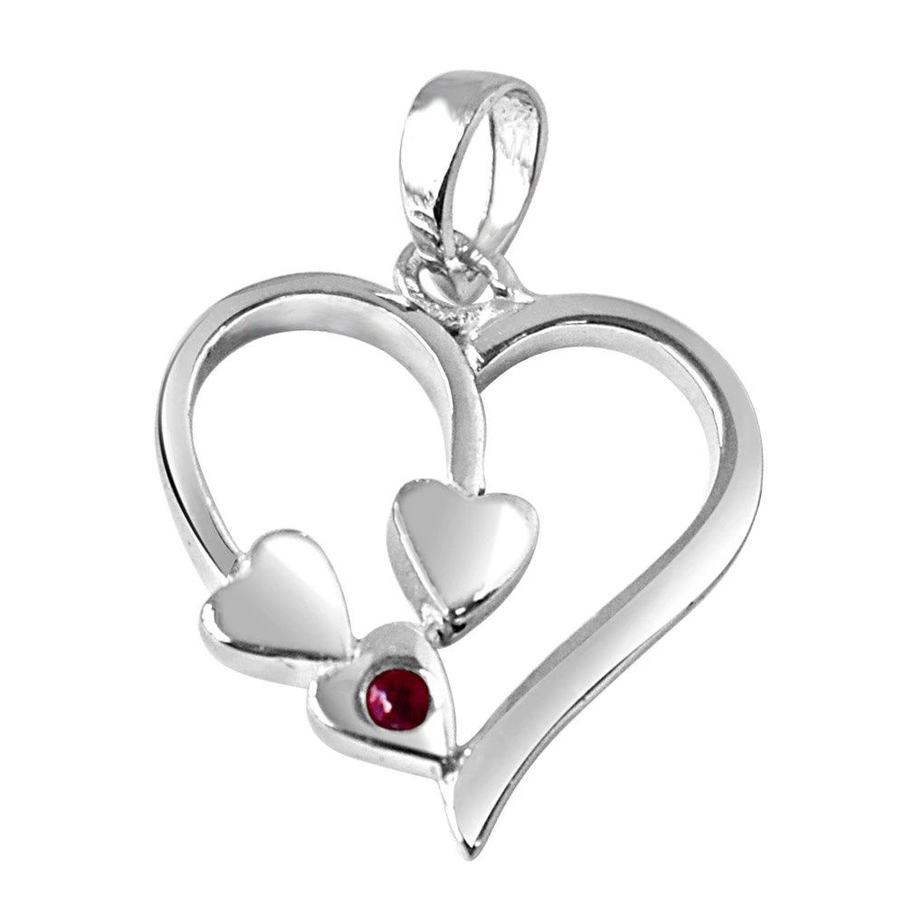 Together Forever Red Ruby & 925 Sterling Silver Pendant with 18 IN Chain (SDP284)