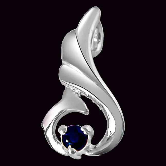 Over The Hill Blue Sapphire & 925 Sterling Silver Pendant with 18 IN Chain (SDP286)