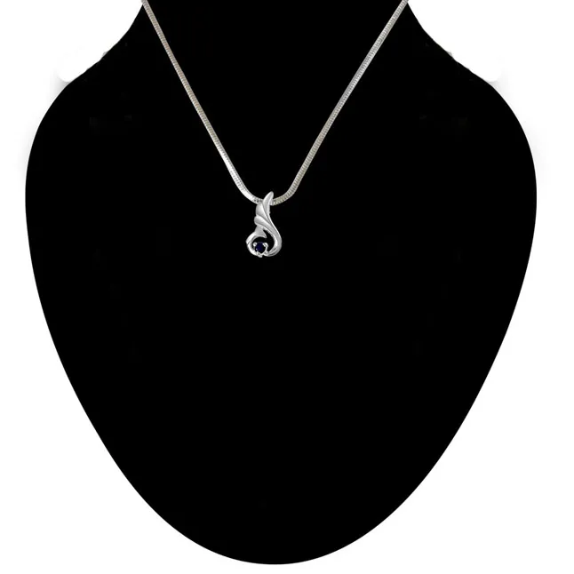 Over The Hill Blue Sapphire & 925 Sterling Silver Pendant with 18 IN Chain (SDP286)