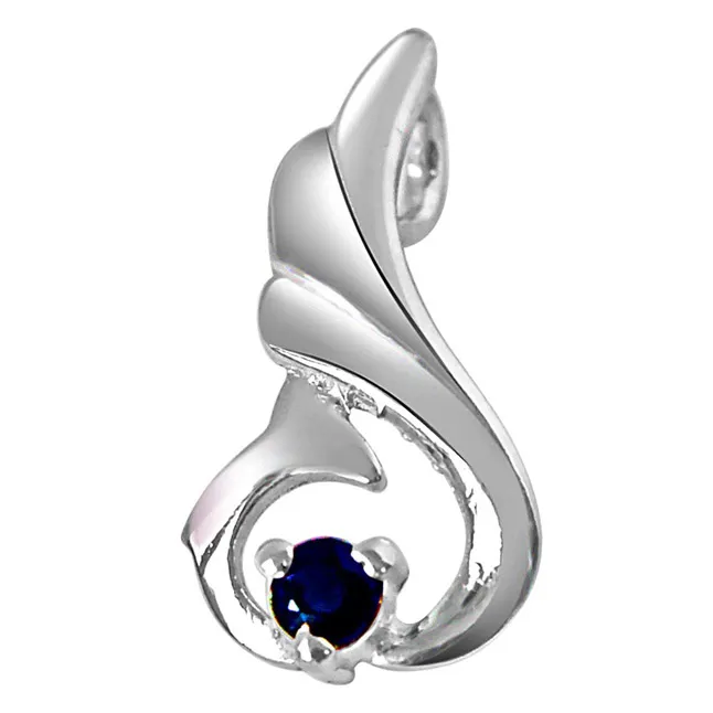 Over The Hill Blue Sapphire & 925 Sterling Silver Pendant with 18 IN Chain (SDP286)