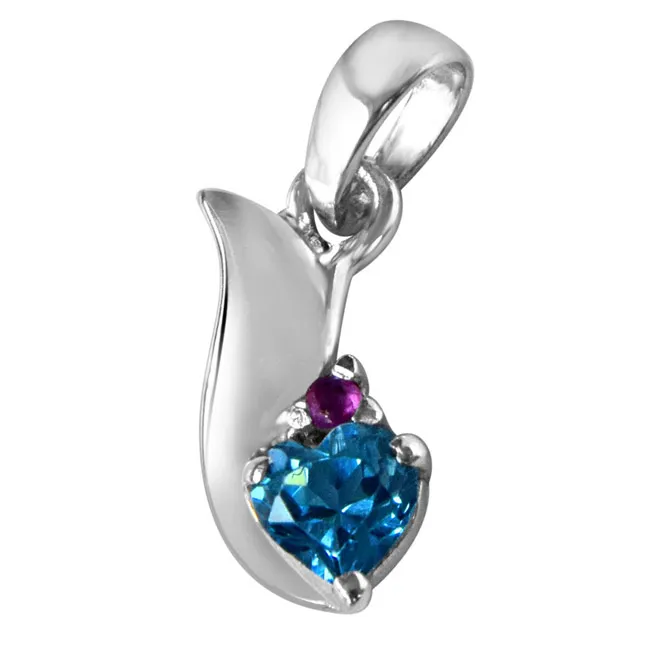 Bless our Love Blue Topaz, Red Ruby & 925 Sterling Silver Pendant with 18 IN Chain (SDP288)