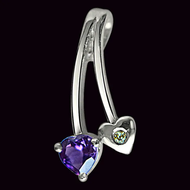 Love Blooms Here Real Diamond, Purple Amethyst & Sterling Silver Pendant with 18 IN Chain (SDP289)