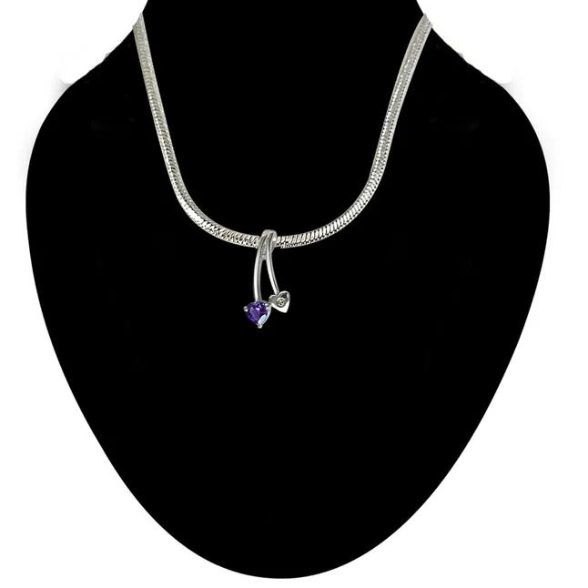 Love Blooms Here Real Diamond, Purple Amethyst & Sterling Silver Pendant with 18 IN Chain (SDP289)