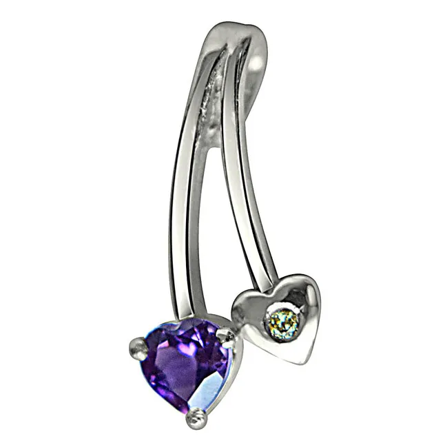 Love Blooms Here Real Diamond, Purple Amethyst & Sterling Silver Pendant with 18 IN Chain (SDP289)