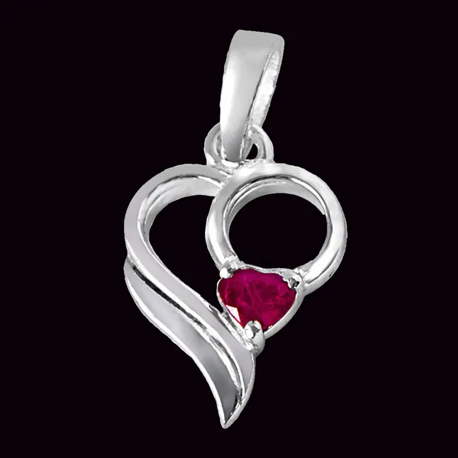 Love Treasure Red Heart Ruby & 925 Sterling Silver Pendant with 18 IN Chain (SDP290)