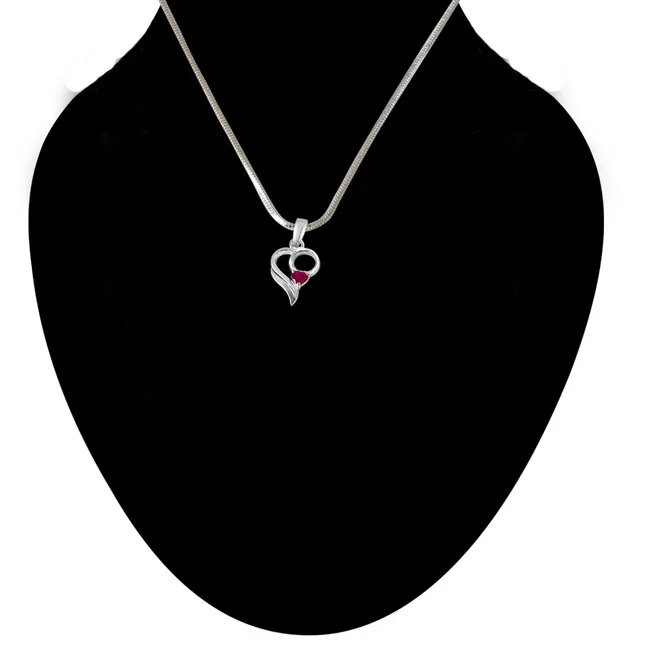 Love Treasure Red Heart Ruby & 925 Sterling Silver Pendant with 18 IN Chain (SDP290)