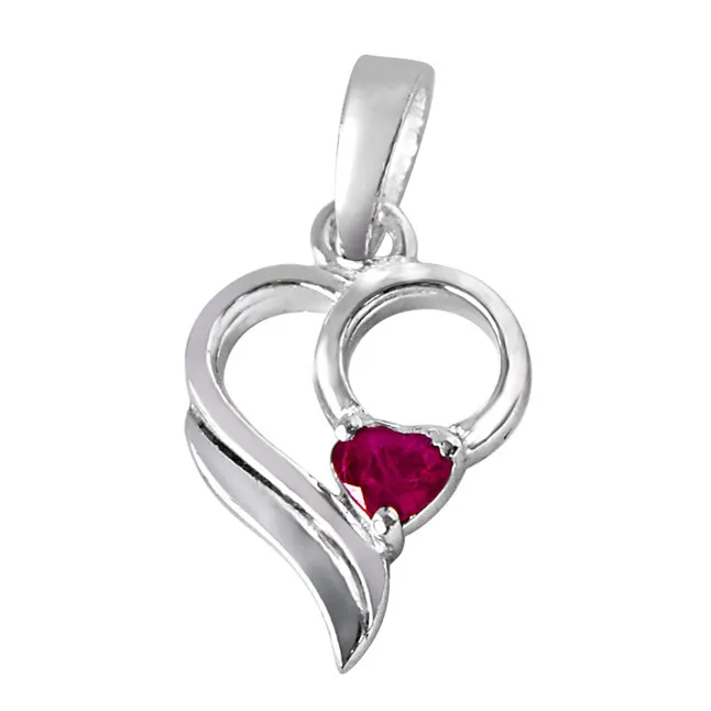 Love Treasure Red Heart Ruby & 925 Sterling Silver Pendant with 18 IN Chain (SDP290)