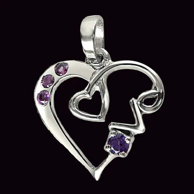 Loads of Love Purple Amethyst, Pink Rhodolite & 925 Sterling Silver Pendant with 18 IN Chain (SDP291)