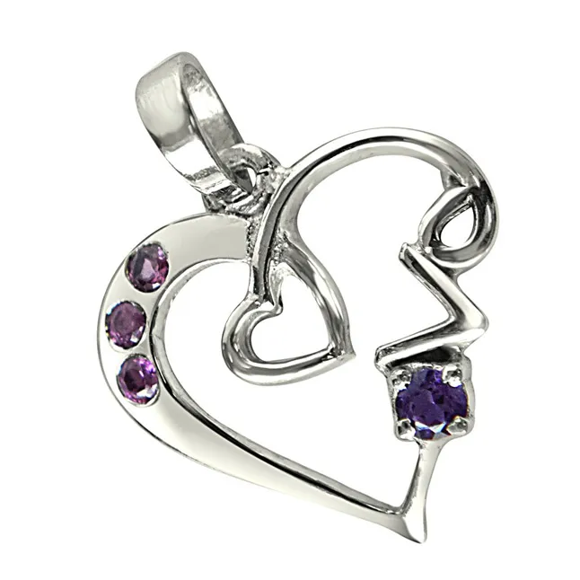 Loads of Love Purple Amethyst, Pink Rhodolite & 925 Sterling Silver Pendant with 18 IN Chain (SDP291)