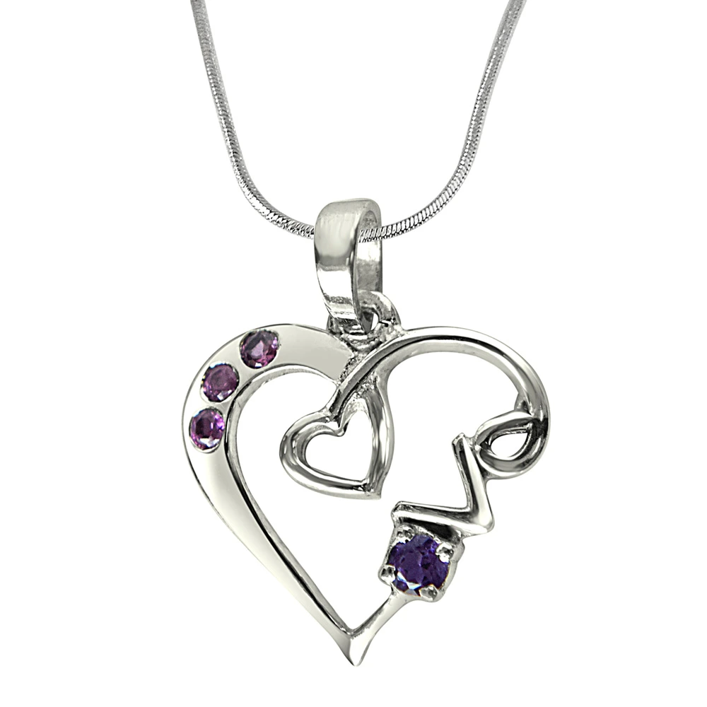 Loads of Love Purple Amethyst, Pink Rhodolite & 925 Sterling Silver Pendant with 18 IN Chain (SDP291)