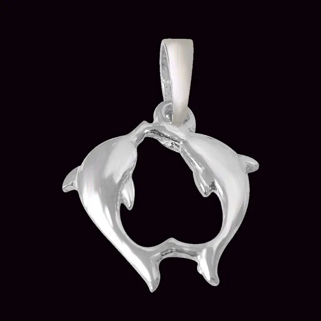 Double Dolphin 925 Sterling Silver Pendant with 18 IN Chain (SDP293)