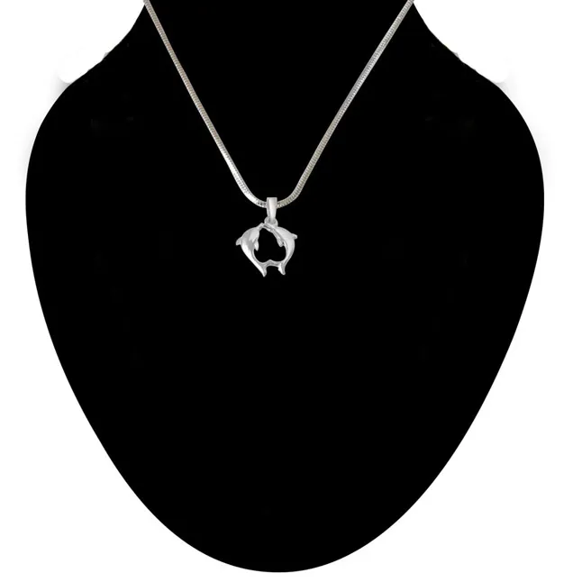 Double Dolphin 925 Sterling Silver Pendant with 18 IN Chain (SDP293)