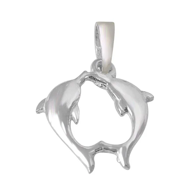 Double Dolphin 925 Sterling Silver Pendant with 18 IN Chain (SDP293)
