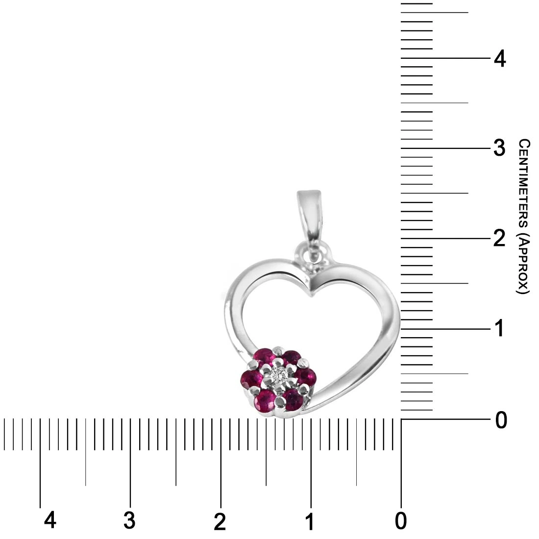 Flower in My Heart Real Diamond, Red Ruby & Sterling Silver Pendant with 18 IN Chain (SDP294)
