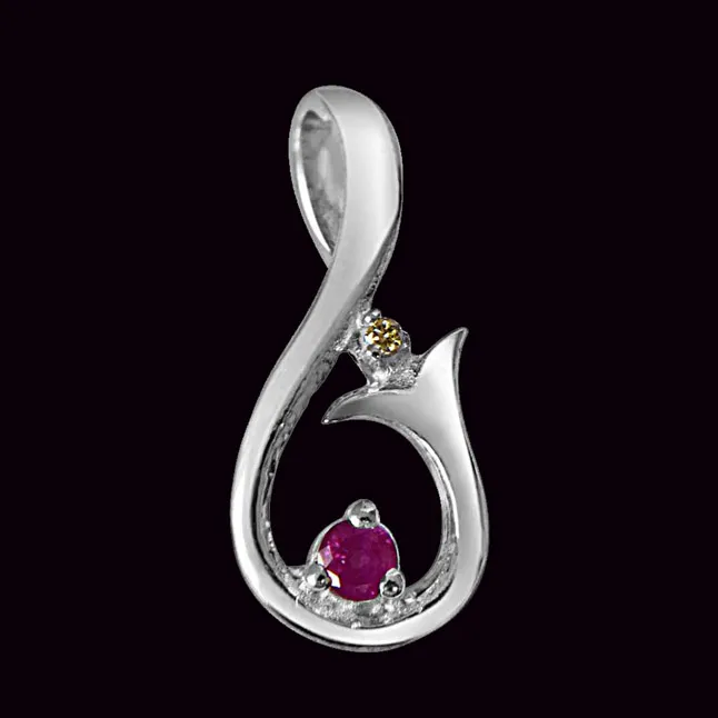 Magic Carpet Ride Real Diamond, Ruby & Sterling Silver Pendant with 18 IN Chain (SDP296)