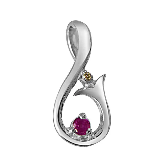 Magic Carpet Ride Real Diamond, Ruby & Sterling Silver Pendant with 18 IN Chain (SDP296)