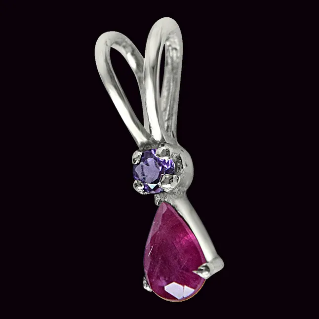 Fireside Fun Red Ruby, Purple Amethyst & 925 Sterling Silver Pendant with 18 IN Chain (SDP297)