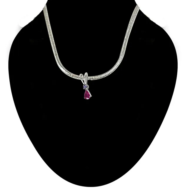 Fireside Fun Red Ruby, Purple Amethyst & 925 Sterling Silver Pendant with 18 IN Chain (SDP297)