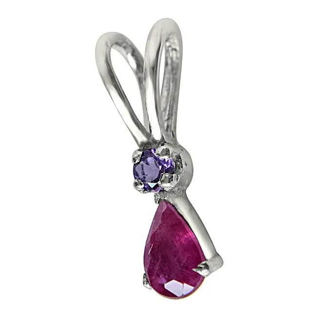 Fireside Fun Red Ruby, Purple Amethyst & 925 Sterling Silver Pendant with 18 IN Chain (SDP297)