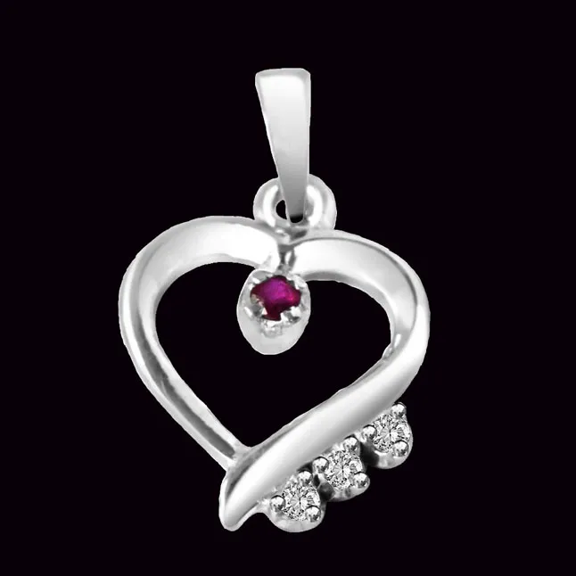 Angels Watch Over You… Real Diamond & Red Ruby Set in Sterling Silver Pendant with 18 IN Chain (SDP298)