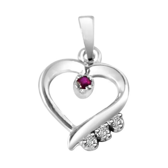 Angels Watch Over You… Real Diamond & Red Ruby Set in Sterling Silver Pendant with 18 IN Chain (SDP298)