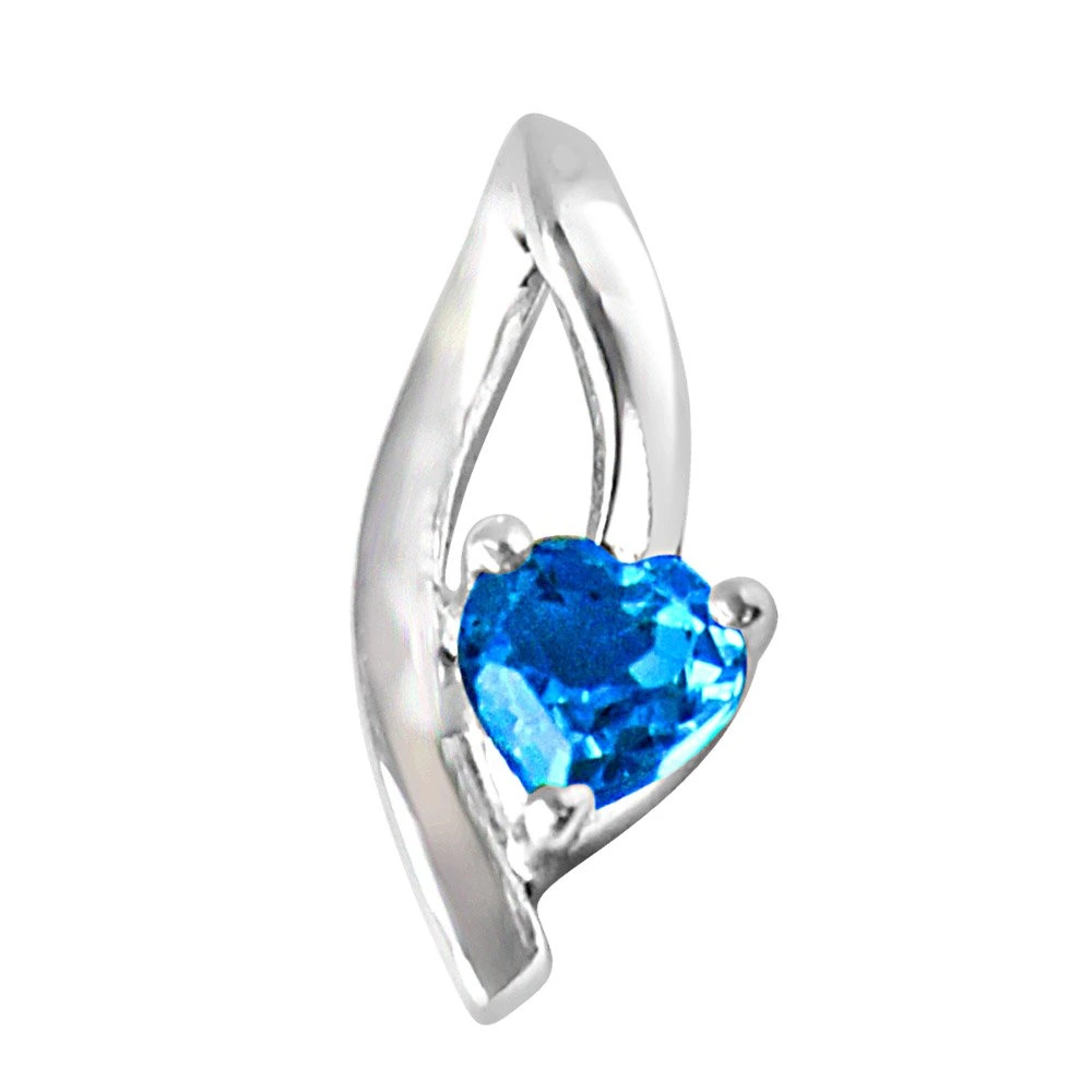 Moonshine Heart Shaped Blue Topaz Set in 925 Sterling Silver Pendant with 18 IN Chain (SDP299)