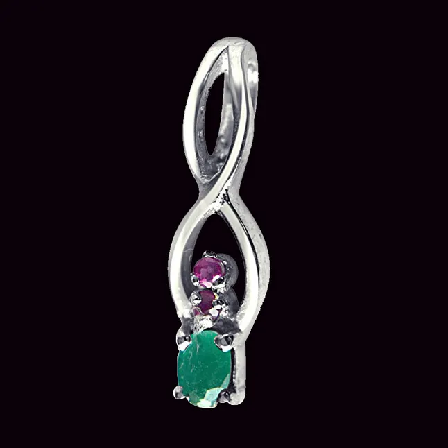 Back to Nature Red Ruby, Green Emerald & 925 Sterling Silver Pendant with 18 IN Chain (SDP300)