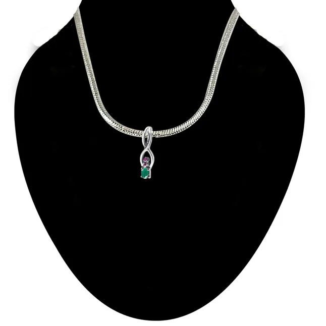 Back to Nature Red Ruby, Green Emerald & 925 Sterling Silver Pendant with 18 IN Chain (SDP300)