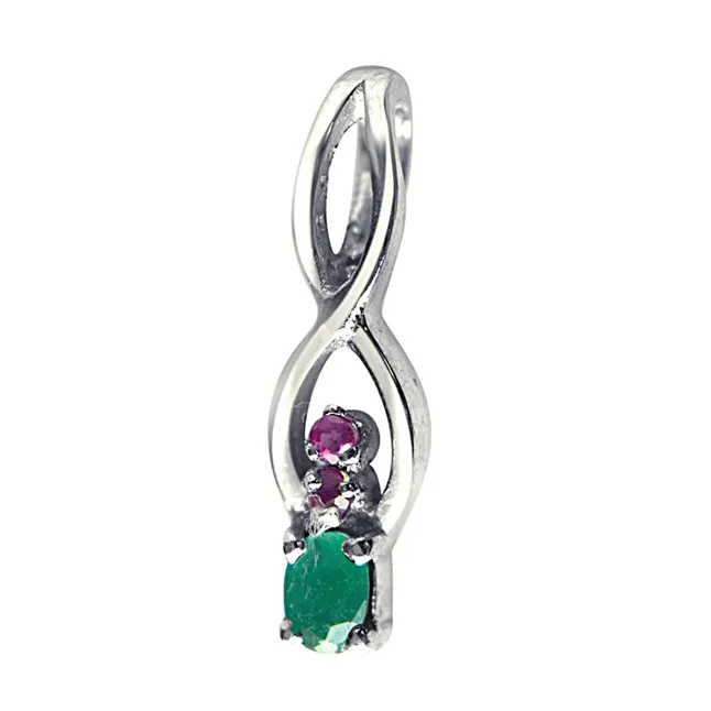 Back to Nature Red Ruby, Green Emerald & 925 Sterling Silver Pendant with 18 IN Chain (SDP300)