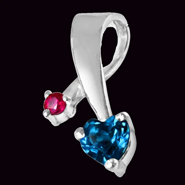 Showers of Blessings Blue Topaz, Red Ruby & 925 Sterling Silver Pendant with 18 IN Chain (SDP303)