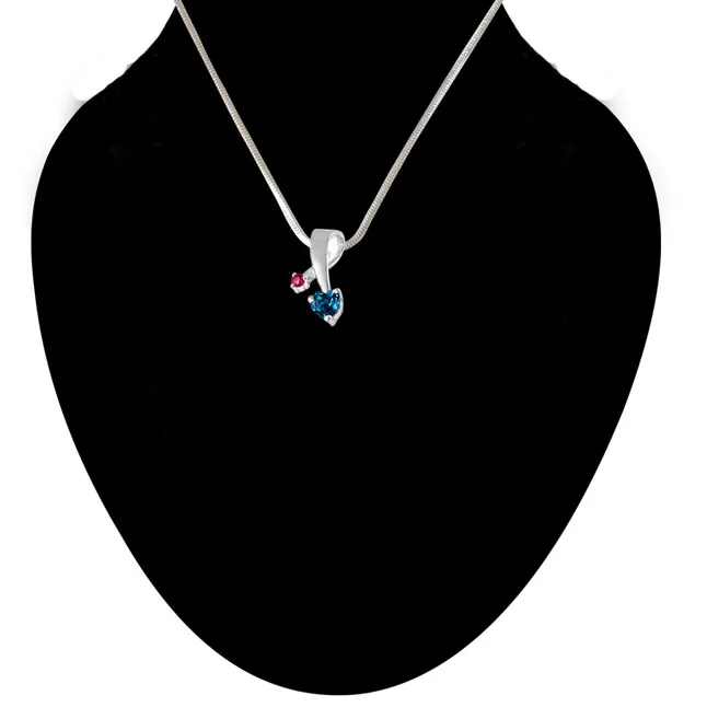 Showers of Blessings Blue Topaz, Red Ruby & 925 Sterling Silver Pendant with 18 IN Chain (SDP303)