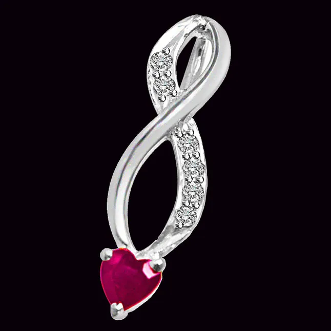 Building of Memories Real Diamond, Red Ruby & Sterling Silver Pendant with 18 IN Chain (SDP305)
