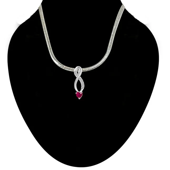 Building of Memories Real Diamond, Red Ruby & Sterling Silver Pendant with 18 IN Chain (SDP305)