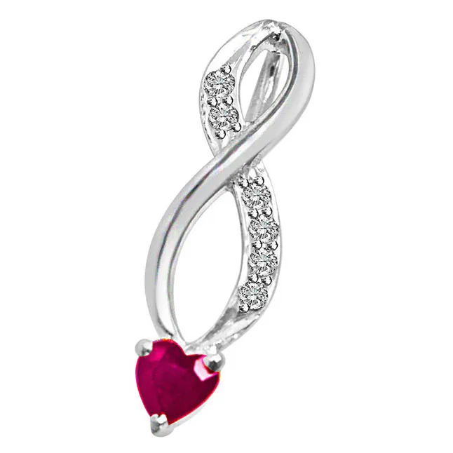 Building of Memories Real Diamond, Red Ruby & Sterling Silver Pendant with 18 IN Chain (SDP305)