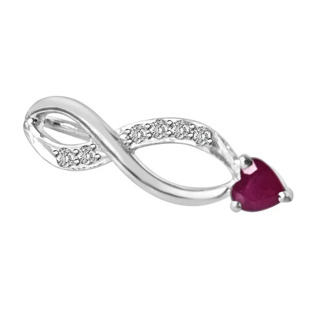 Building of Memories Real Diamond, Red Ruby & Sterling Silver Pendant with 18 IN Chain (SDP305)