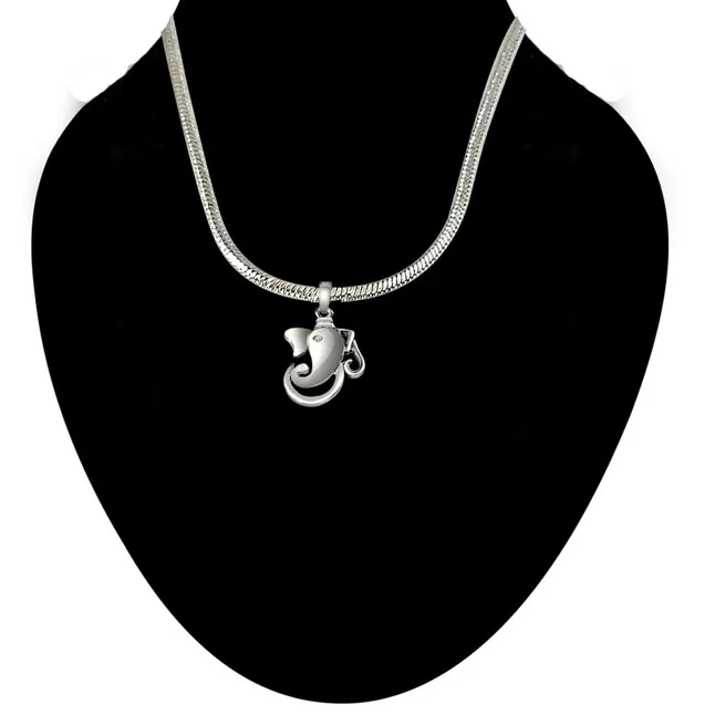 Divine Protector: Ganesha's Blessing Diamond & Silver Pendant (SDP307)