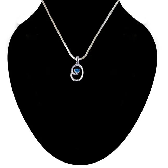 Bless Our Nest Heart Shaped Blue Topaz & 925 Sterling Silver Pendant with 18 IN Chain (SDP309)